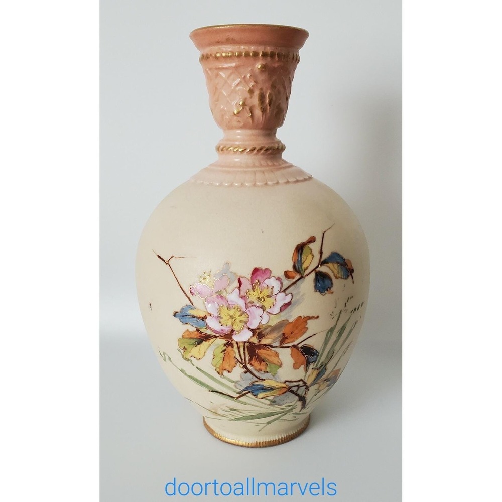 Antique Royal Bonn Floral Vase with Gilding Ceramic 9.5"H